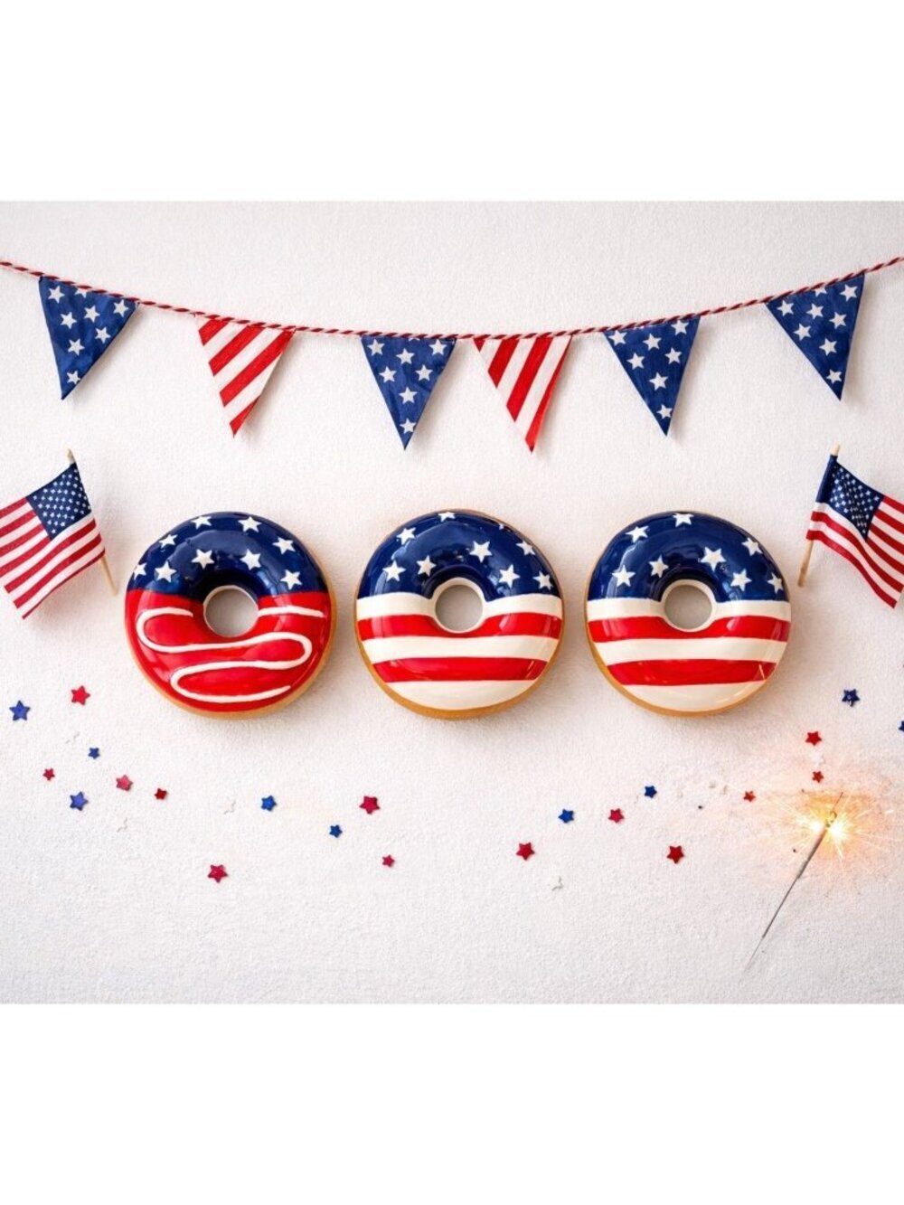 New 4th Of July STARS & STRIPES PATRIOTIC Doughnut Donuts Holiday Decor